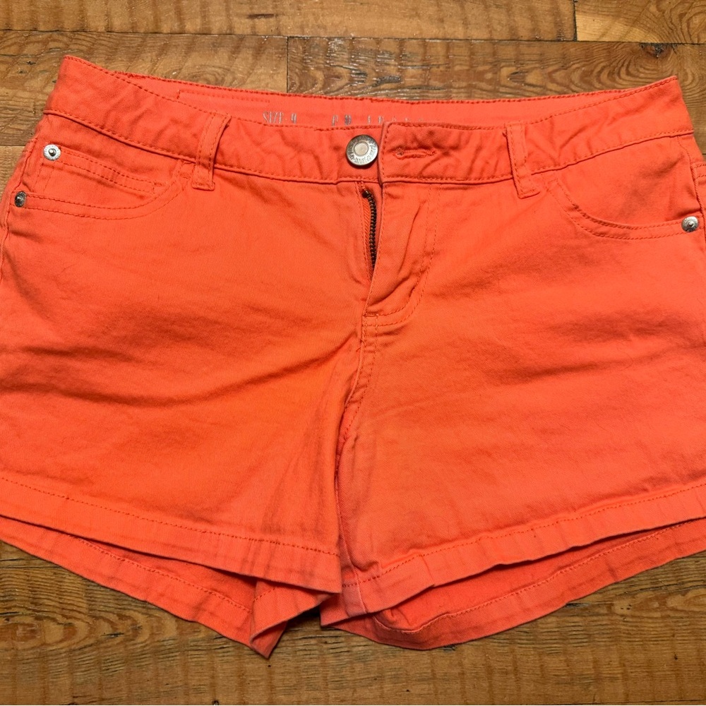 Orange Jean Shorts with Rolled Hem and Stretch